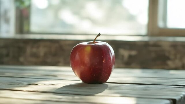Round reddish object on surface in soft light
