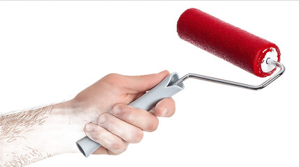 Closeup of a hand holding a paint roller isolated on a white background Photorealistic highresolution photography