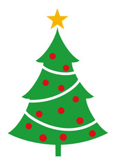Decorated Christmas tree in graphic style with a star at the top