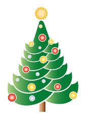 Decorated Christmas tree in graphic style with a star at the top