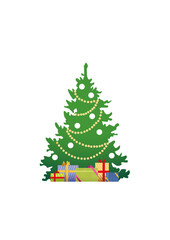 Decorated Christmas tree with packages under the tree