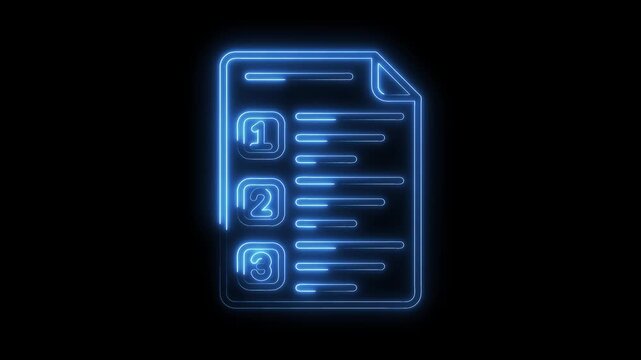 Glowing Neon Blue Checklist Icon Isolated on Black Background Animated Progress List Steps