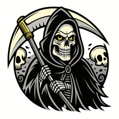 Grim Reaper with Scythe and Skulls Vector Illustration for Halloween and Gaming