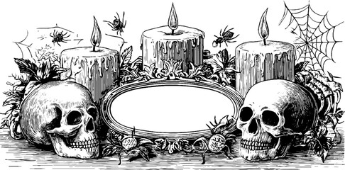 Halloween candlelit skull arrangement for gothic decor and invitations