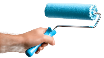 Closeup of a hand holding a paint roller isolated on a white background Photorealistic highresolution photography