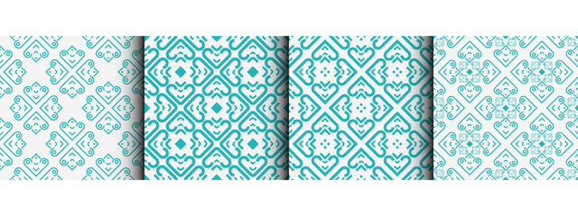  Heart from simple organic lines, Geometric bold polygon seamless pattern background, blue white Flat design art deco elegant wallpaper set