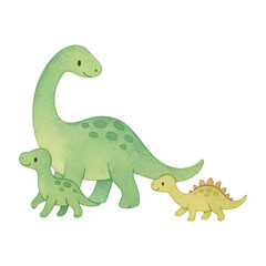 Obraz premium PNG Cute watercolor dinosaur family illustration.