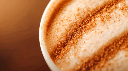 Close-up of creamy cappuccino with cinnamon topping