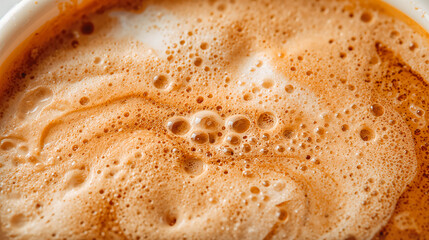 Frothy coffee close-up with bubbles and swirls