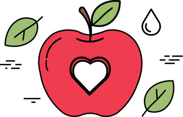 Apple With Heart Symbol Healthy Food Nutrition Wellness Vector Icon Minimalist Clean Outline Isolated Modern Design