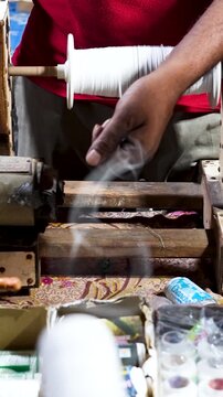 Closeup of Manja Thread and Patang Kite Used in Festival
