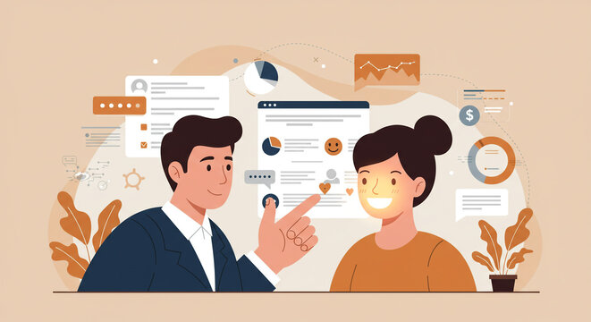 Confident business professionals collaborating on data analysis and strategy in a modern office setting - Powered by Adobe