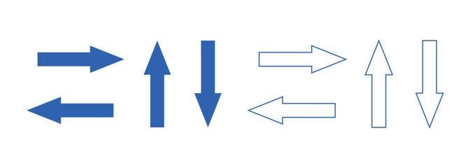 Collection of Blue Directional Arrows Pointing Different Ways on transparent background