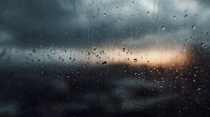 Obraz premium View from window during a thunderstorm with raindrops on the glass