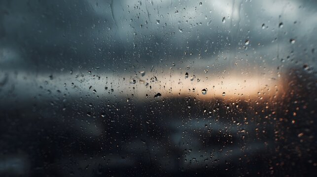 View from window during a thunderstorm with raindrops on the glass
