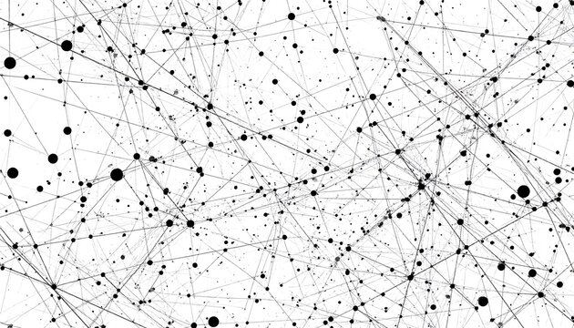 A complex network of interconnected points and lines, creating a dense, abstract design against a white backdrop.