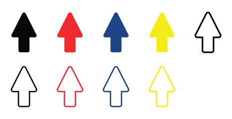 Colorful Arrow Set Pointing Up in Solid and Outline on transparent background