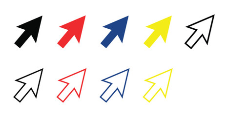 Set of Colorful Arrow Cursors Pointing Up Right on Transparent Background