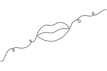 Beauty lips continuous one line drawing minimalist female kiss vector illustration