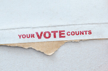your vote counts sign on white background	
