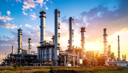 Fototapeta premium Refinery Sunset Industrial Complex Landscape