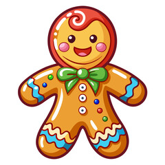 Obraz premium Cute cartoon gingerbread man with colorful icing decorations isolated on white background isolated on transparent background