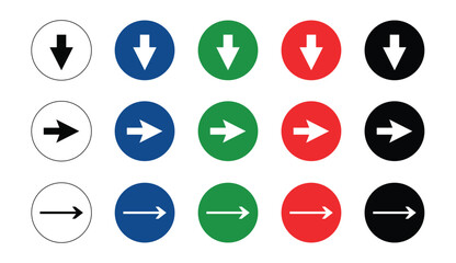 Directional Arrows in White Blue Green Black and Red on Transparent Background