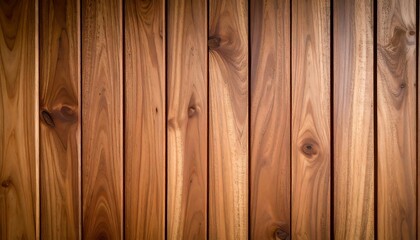 Naklejka premium Rich brown wood planks, vertically aligned, showing natural grain patterns and subtle variations in tone