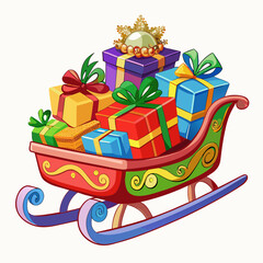 Colorful christmas sleigh filled with gifts isolated on white background isolated on transparent background