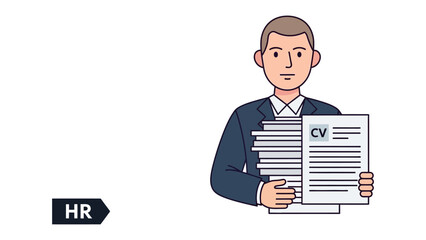 HR Holding Resumes: A HR professional, meticulously organizing a stack of CVs, demonstrating dedication to the recruitment process.