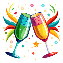 Celebratory toast with colorful drinks and festive elements isolated on white background isolated on transparent background