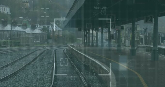 Animation of financial data processing over train platform