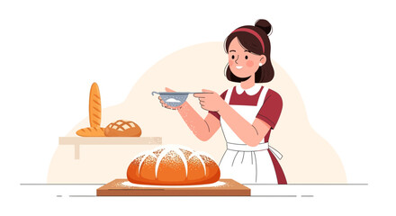 Charming Baker Sprinkling Powdered Sugar onto a Freshly Baked Loaf