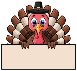 Thanksgiving turkey holding a blank sign with room for text 