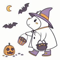 Delightful Dreamy Wildlife in a Halloween scene with wearing rain boots – Spooky Fun vector illustration
