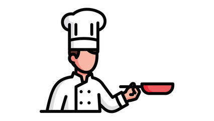 Culinary Craftsman: An illustration of a chef is holding a pan with expertise and elegance, it showing the artistry and pride in crafting exquisite cuisine.
