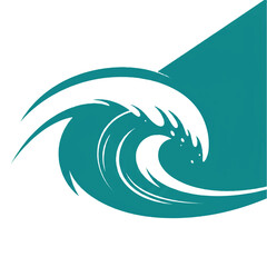A silhouetted wave crest simplified into few elegant curved shapes, featuring a striking teal and white contrast, presented as a minimalist vector illustration.