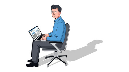 Digital Nomad's Focus: An engaging illustration of a business person, deeply engrossed in their work on a laptop, sitting in an ergonomic chair. A representation of modern work dynamic.