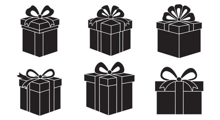 black gift boxes with ribbons and bows on white background silhouette