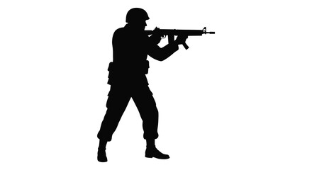 soldier in silhouette holding a rifle and aiming