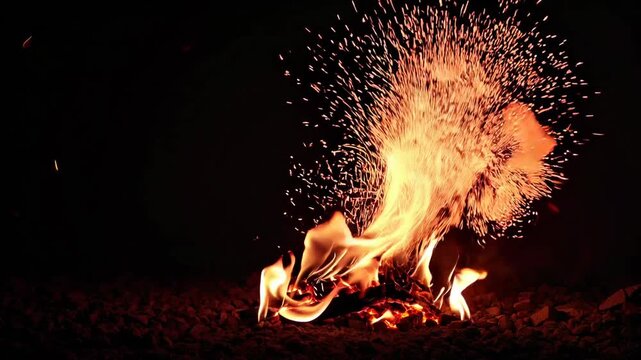 Realistic Computer-Generated ry of Burning Fire Sparks and Embers with Glowing Light Effects on Dark Backdrop in 4k High Quality