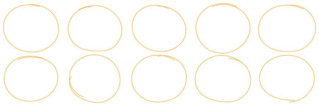 Hand drawn circle highlighter line sketch set. Vector marker circular lines, doodle round circles vector illustration.