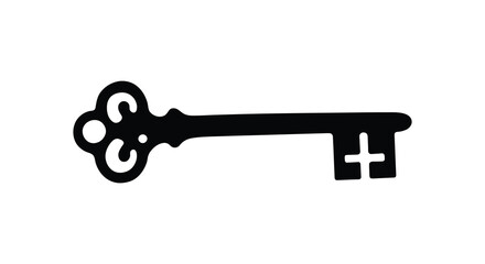 A black and white image of an old vintage skeleton key silhouette