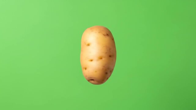Surreal Potato with Facial Expression Floating on Green Screen Background