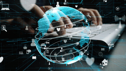 A captivating visual representing the essence of digital connectivity, featuring a glowing globe overlay on a laptop keyboard, highlighting global communication and technology interactions. Xenic