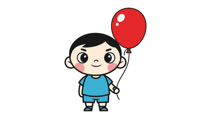 Child's Play: A charming cartoon child holds a vibrant red balloon, embodying innocence and joy in a cheerful and bright scene.