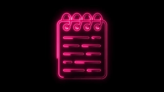 Glowing Neon Pink Notebook Icon Isolated on Black Background Animated Progress Bars Digital