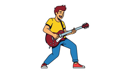 Electric Guitar Player: A vibrant illustration of a young musician fully engrossed in the joy of playing an electric guitar, embodying the energy and spirit of music.