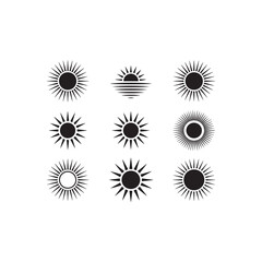 Nine stylized sun icons with unique rays and textures for diverse designs vector