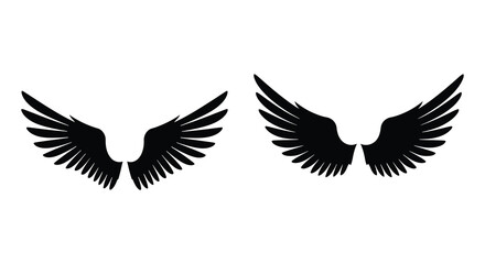 black silhouette of pair of wings spread wide on white background